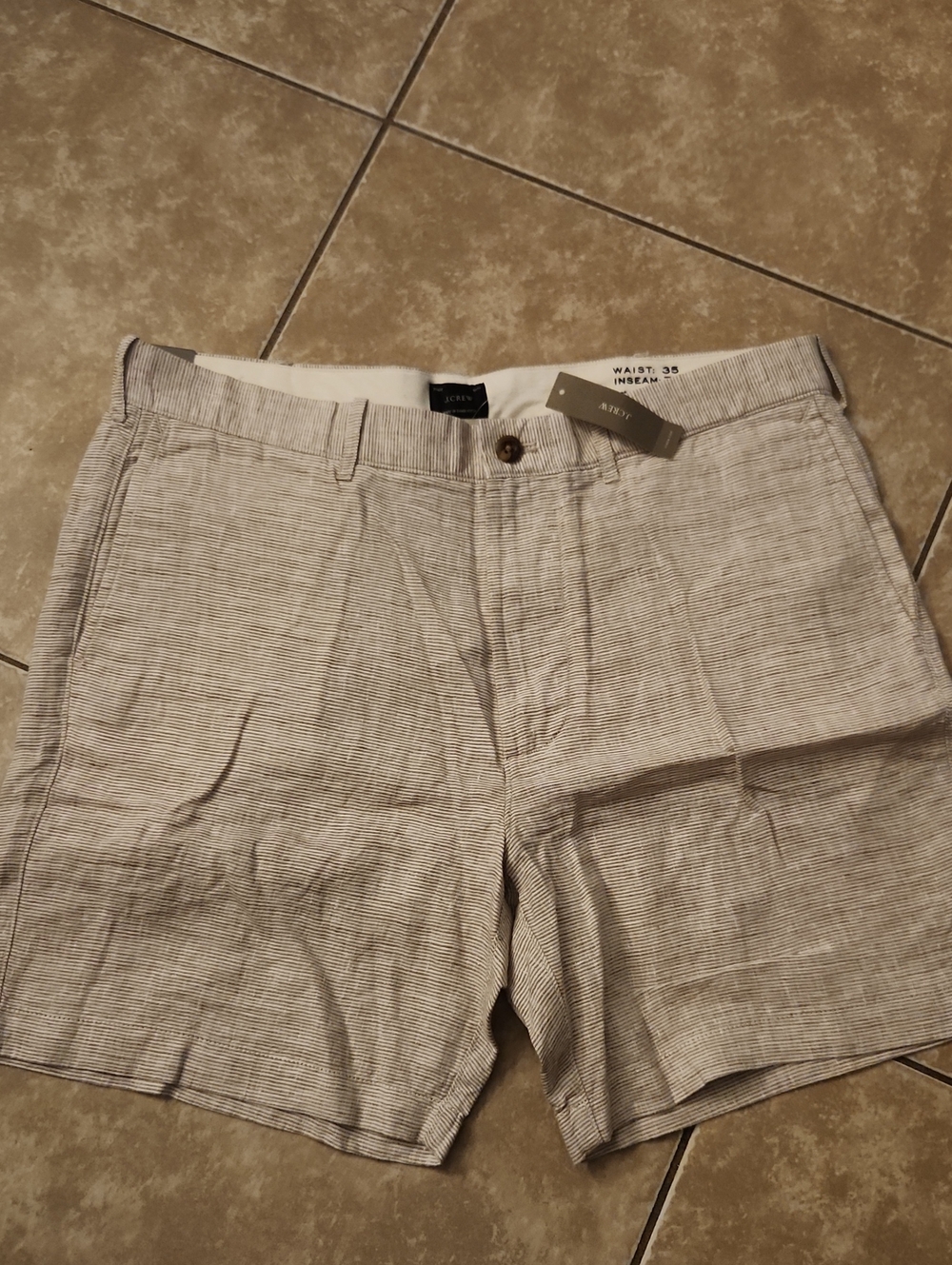 J. Crew Men's Light Brown Pinstripe Cotton-Linen Shorts